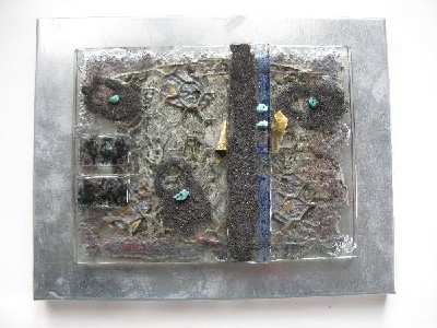 Helle glaskunst kakkel med glasmand 30x24cm Til salg Galleri Art Danish Danmark v. kunstner Inge Marie Jensen