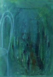  Abstrakt  oliemaleri Green Garden,   malet af Kunstmaler Inge Marie Jensen
