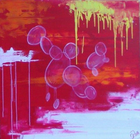 Ballondyr,akryl maling. Farverne er Rød, orange, gul, hvid, Prisen er incl. sølv svæveramme. Maleriet er larkeret.Producent: Carina Pedersen, 100x100x4, 4100 DKK