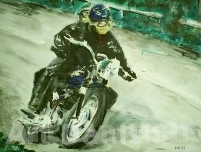 Triumph motorcykel bike in oil painting on board