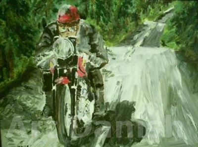 983 BSA motorcykel oil painting on board 42 x 32 cm