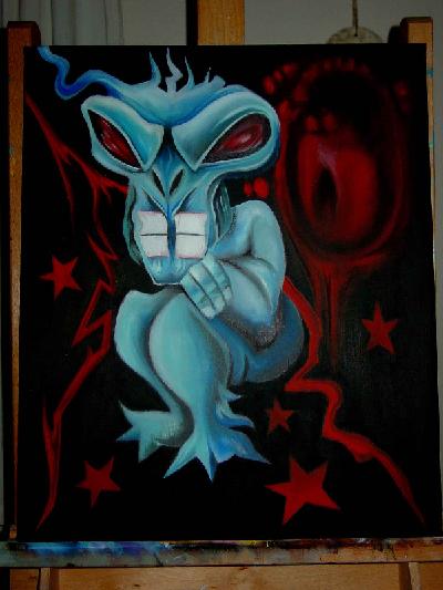 Alien baby   50-60cm Painted by artist Robin Johan Lont malerier til salg i Galleri Art Danish Danmark