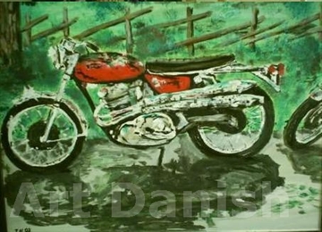 Norton motorcykel oil painting on board by Artist thomas nordström