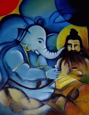 Ganesha  oil  by Artist Prakash Narshima India in Gallery Art Danish Denmark