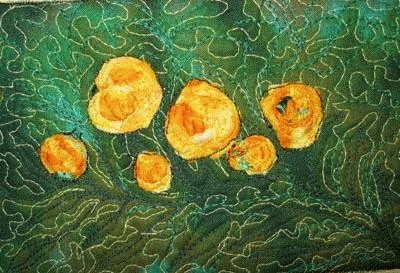 gule roser 2, Artist Inge Reinholdt tekstil postkort